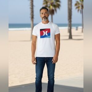 Hurley White Logo Tee XL NWT | Soft Cotton Bright Graphic Pop Surf Streetwear